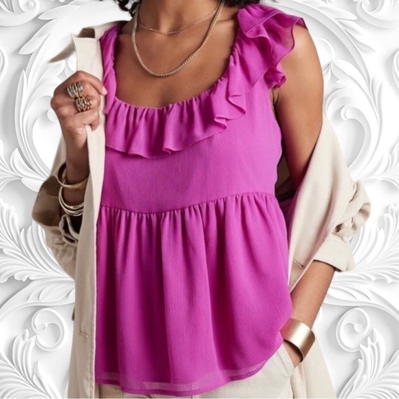NWT! Banana Republic Purple Peplum Top With Ruffles And Tie in Back Size Large - Picture 1 of 5